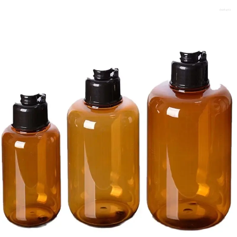 Butelki do przechowywania 20pcs olej z balsamem przezroczystą brązową czarną zakręcową korek pusta podróżowanie kosmetyczne plastikowe 100 ml 200 ml 300 ml
