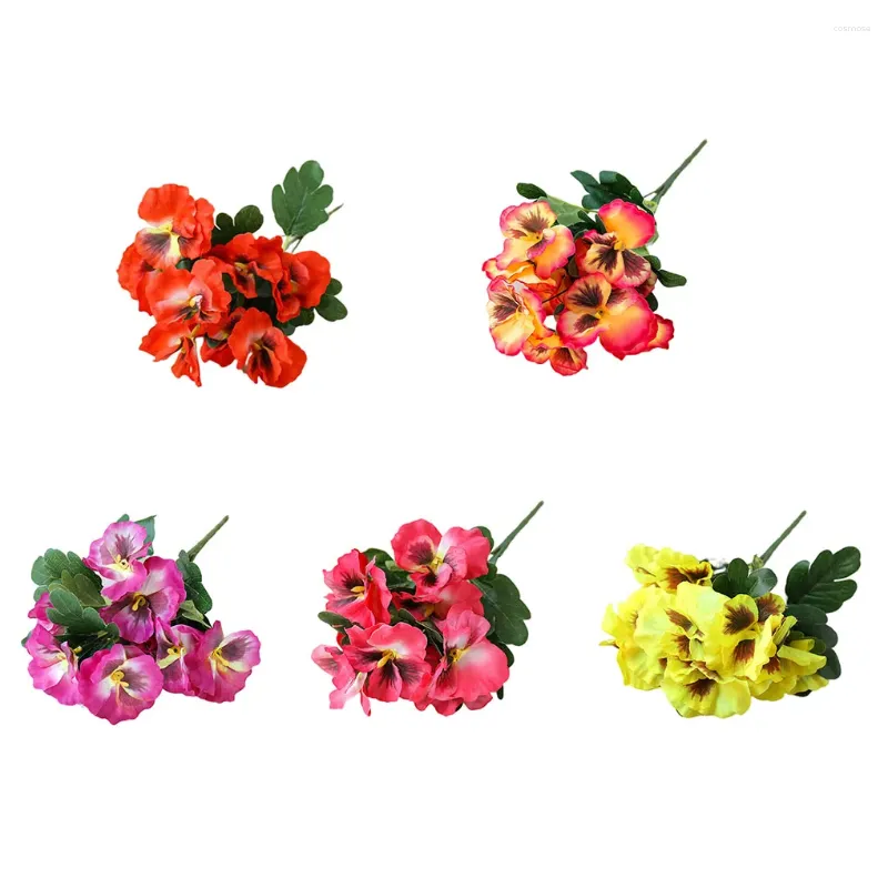 Decorative Flowers 3 Pieces Artificial Flower With Green Leaf Fake Pansy Plant DIY Bouquet Indoor Outdoor For Home Ornaments Roe Red