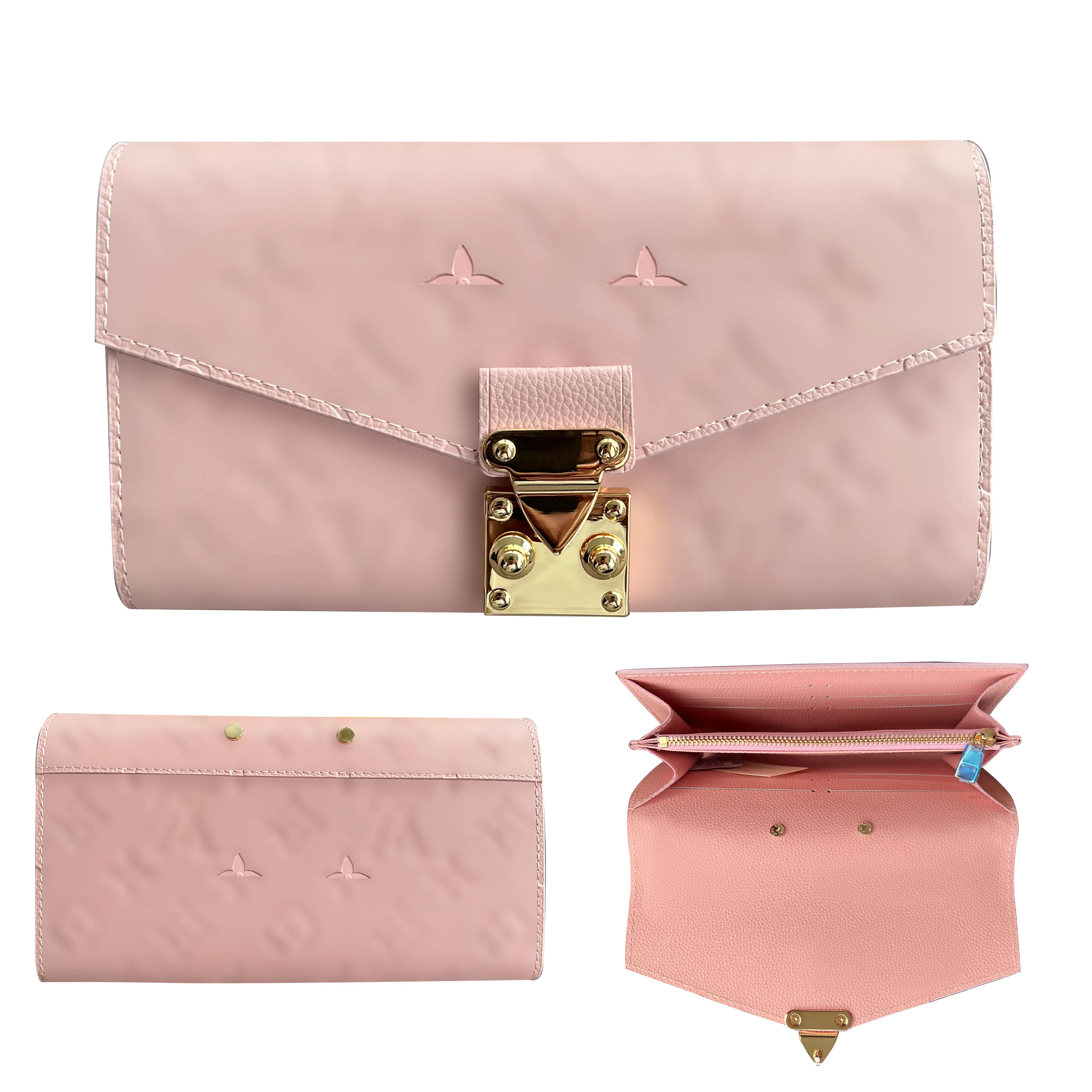 Modekoppling hasp präglad långväggar med mens passhållare korthållare mynt pursar nyckelpåse kvinnor designer väska plånbok lyx rosa läder kuvert kort plånbok