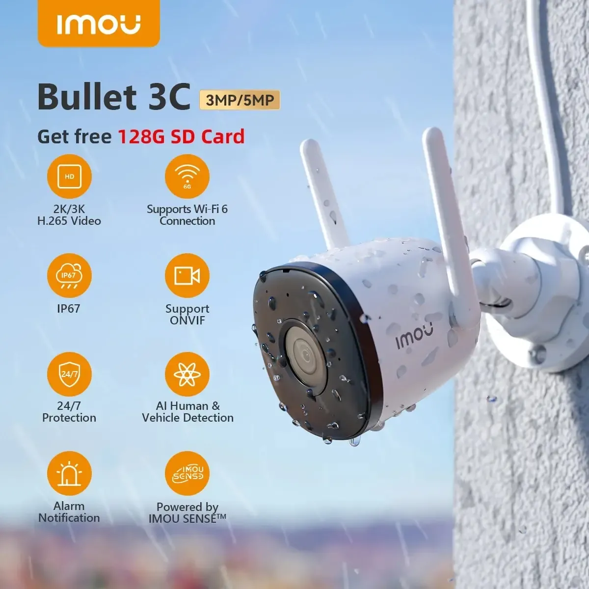 Telecamere iMou Bullet 3C 3CP5MP Wifi IP Tracking automatico AUI AI DETREZIONI UMANI DI SULLA SULLA SULLA SULLA SULLA SULLA Sicurezza Protezione