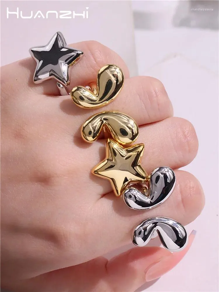 Cluster ringen Huanzhi Metal Copper Plated Butterfly Star Opening Ring For Women Girls Glossy Simple Fashion Ins Party Chic Sieraden Gift