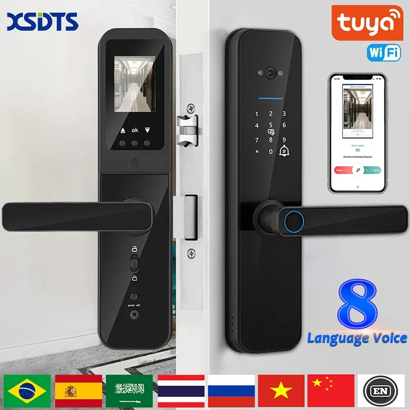 Vergrendel XSDT's Tuya Wifi Digital Electronic Smart Door Lock met biometrische camera vingerafdruk smartcard wachtwoordsleutel ontgrendelen