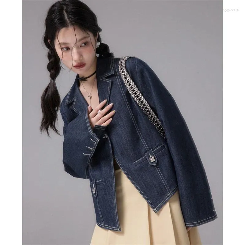 Vestes féminines 2024 Spring Women Line Qingshan Blue Denim Jacket Simple Design Sense Sense Niche Mode Volyme Mode