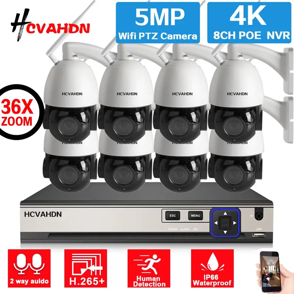 System HD 5MP 30X Zoom PTZ CCTV Camera Security System Kit 8CH 4K POE NVR WitHh 5MP Wifi IP Surveillance Camera 2 Way Audio XMEYE H.265