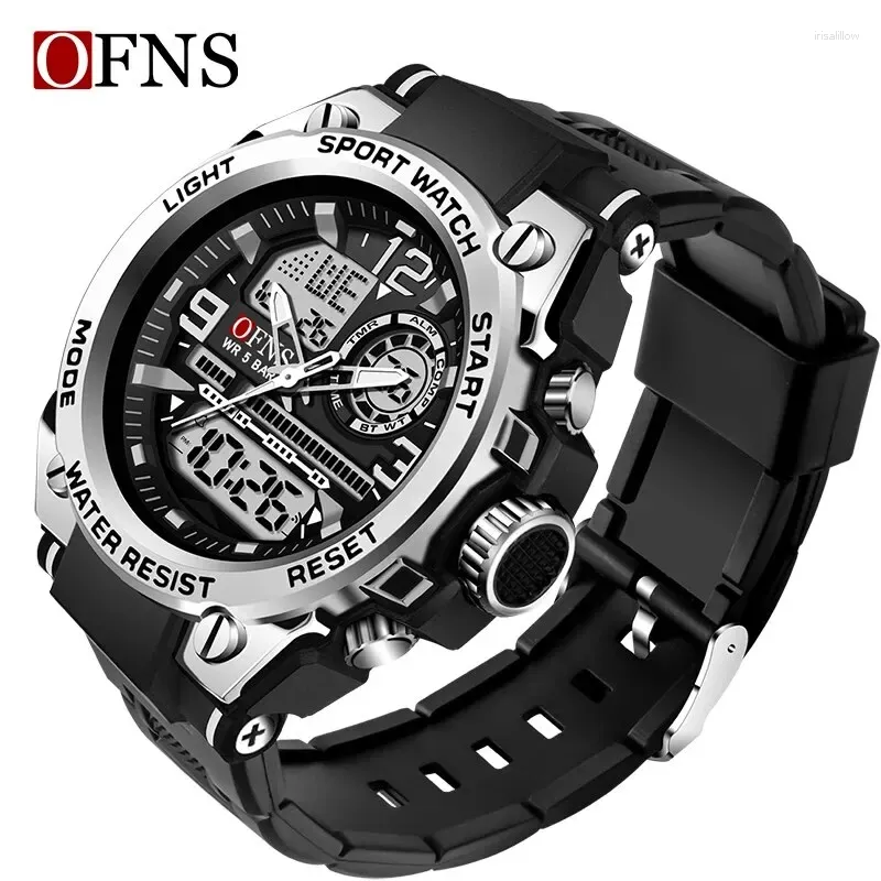 Relógios de pulso OFNS Top Brand Men's Watches 5Atm Perra impermeável Luxo G Style Sport Sport Military Watch Quartz Watch for Men Led Digital Clock