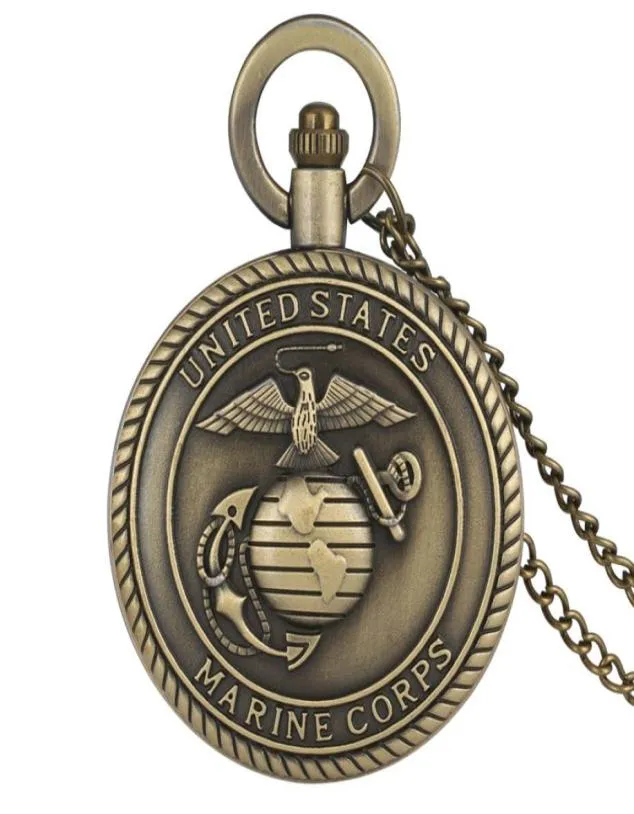 Steampunk Bronze United States Marine Corps Design Pocket Watches Quartz Analog Display Military Watch Necklace Chain7848999