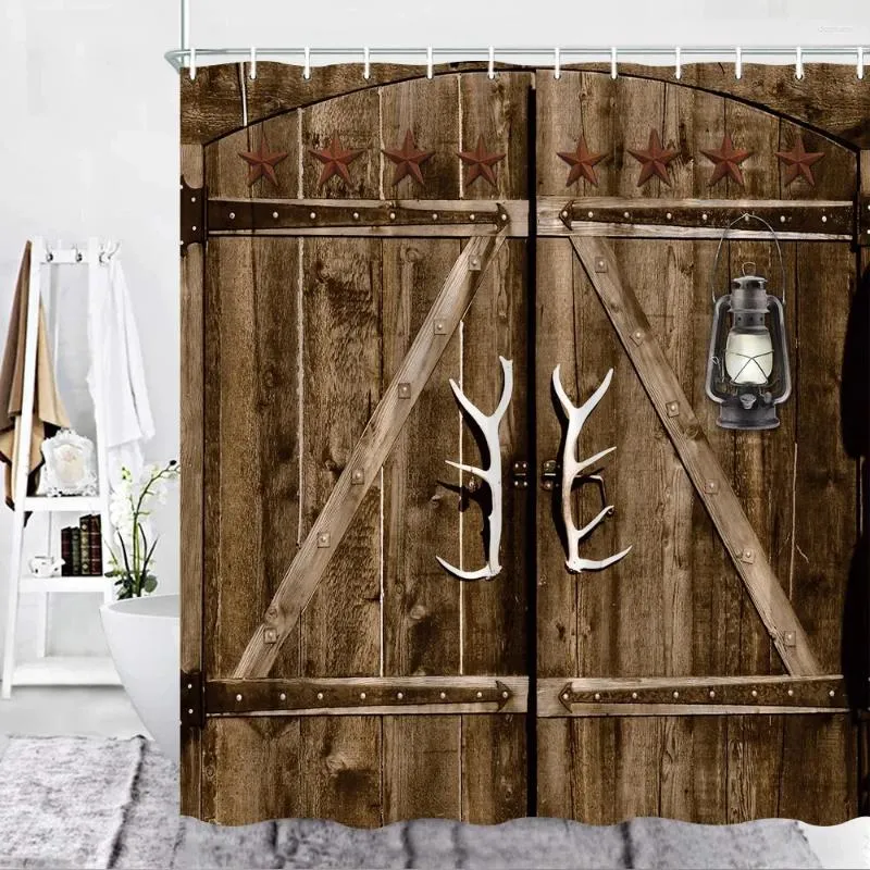 Douchegordijnen landelijke houten deur haken rustieke vintage oude schuur boerderij decors stof badkamer gordijnbad accessies set