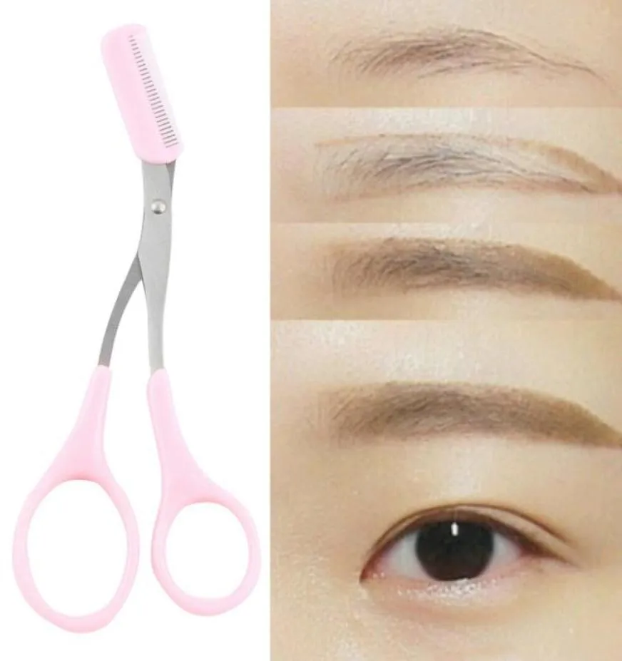 Eyebrow Trimmer Eyelash Thinning Shears Comb Eyelash Clips Scissors Shaping Eyebrow Cosmetic Tool Pink3662348