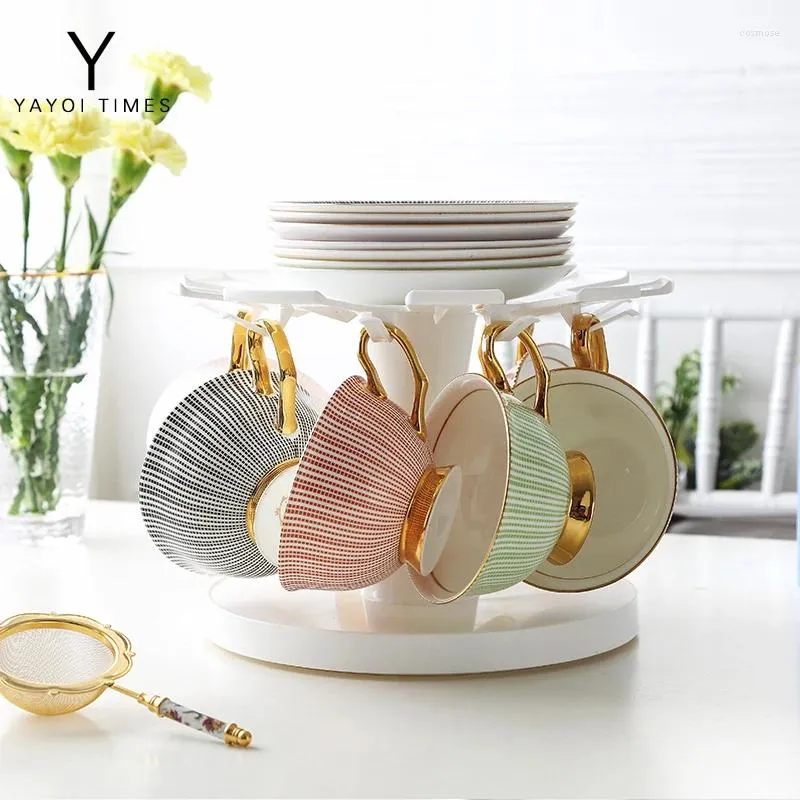 Cups Saucers Vintage European Tea Coffee Cup Set Gold Rim Bone China Ceramics Porcelain Luxury Tazas Kitchen Supplies 50