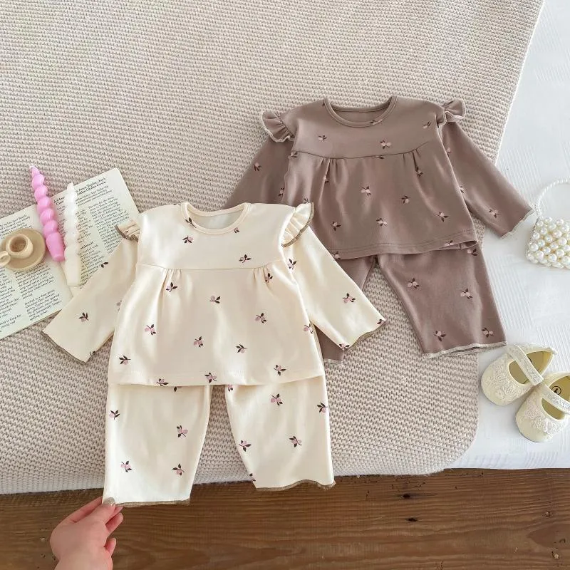 Clothing Sets IG Fashion Born Clothes Baby Pajamas Boy Girl Cherry Print Long Sleeves Shirt Pants Sleepwear Two Piece Set 0-2yrs