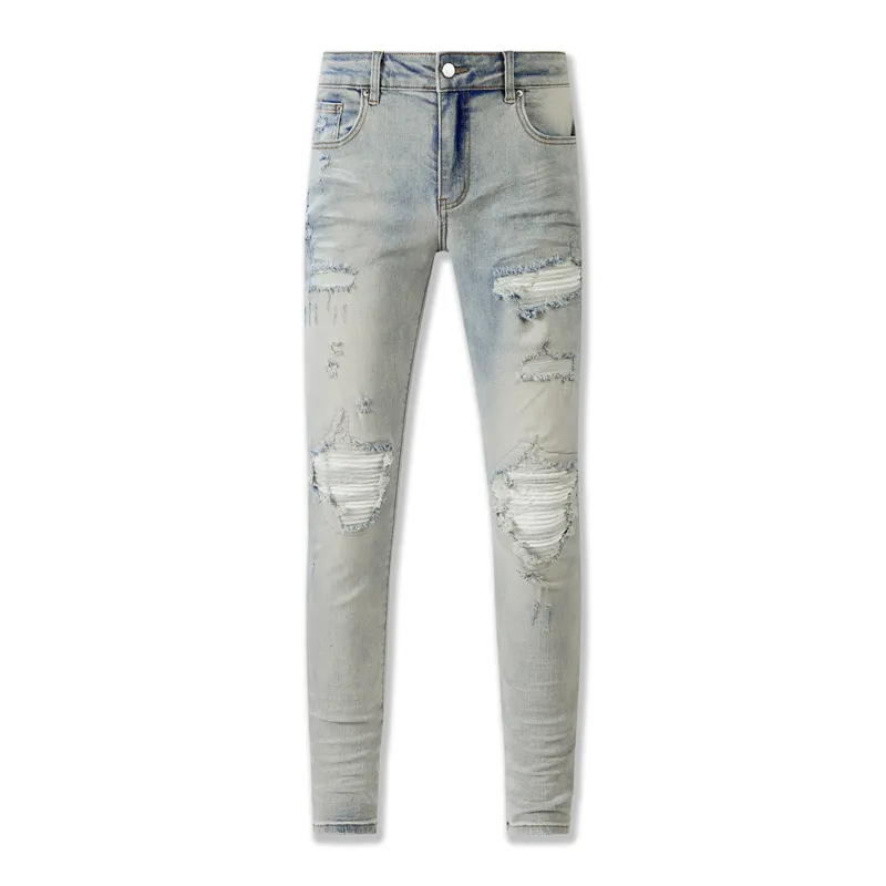 Designer Mens Slim Fit Amiri Jeans Men With Ripped Straight