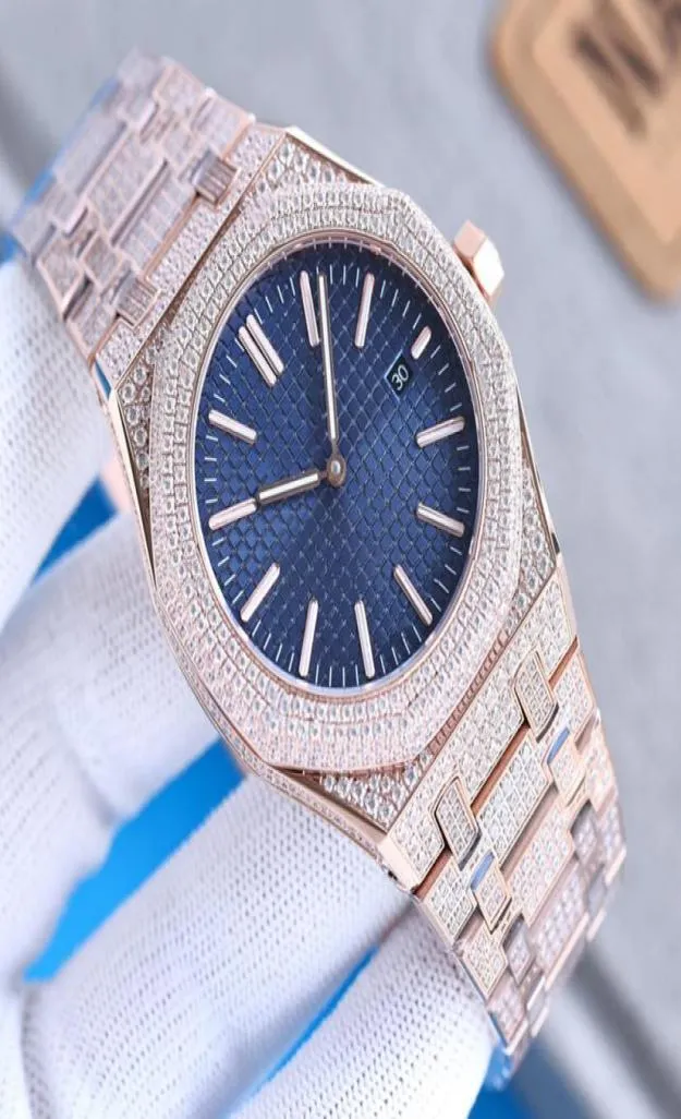 Fatto a mano pieni di diamanti orologi da uomo orologi meccanici automatici 41 mm con Diamondstudded Steel Sapphire Ladies Business Businesswa2414900