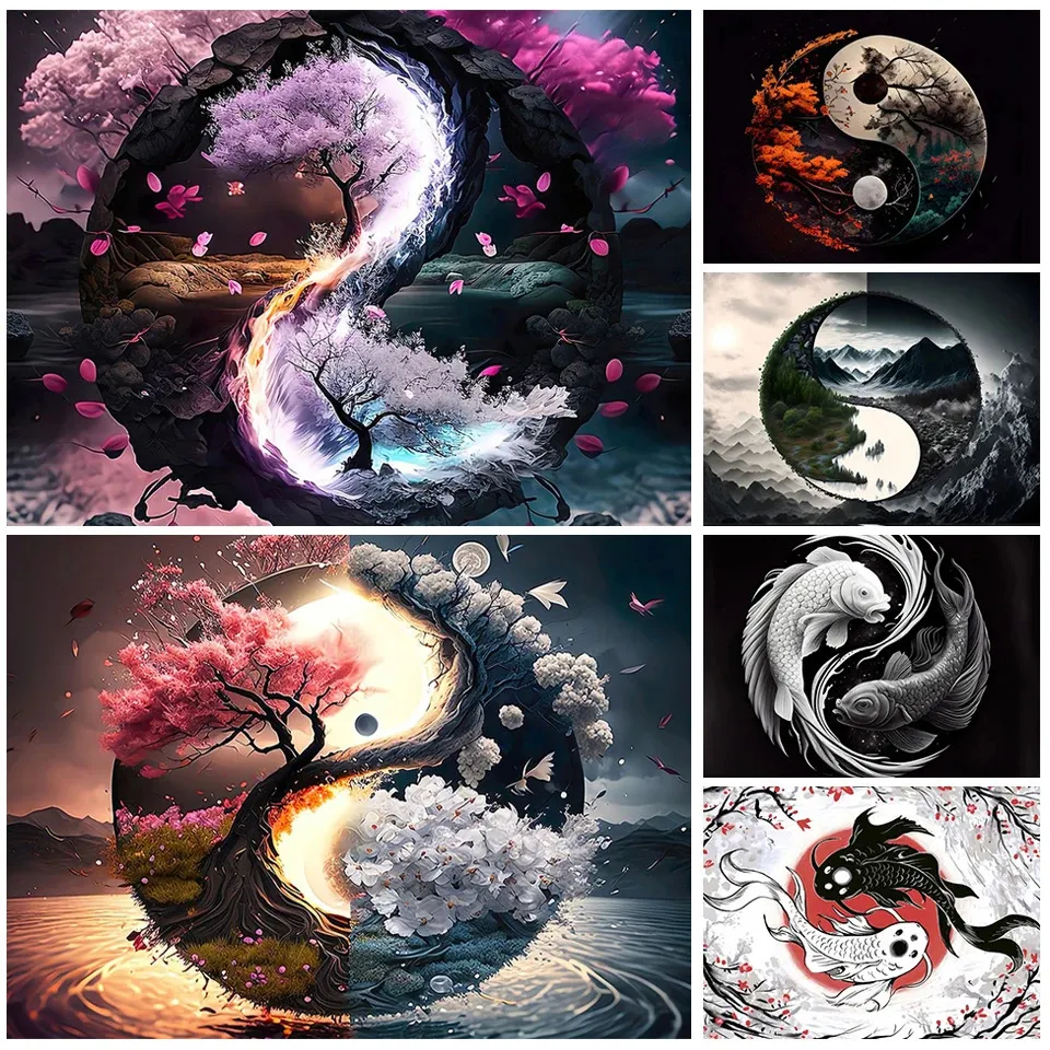Yin Yang Tree 5D Diamond Painting Tai Chi Landscapes Collection Pattern Set Diy Full Embroidery Mosaic Home Decor 240328