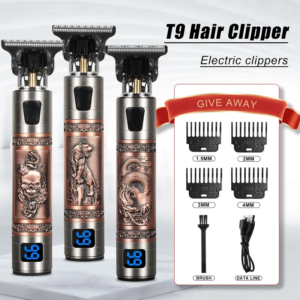 Trimmer Heißverkauf Vintage T9 Elektrisches kabelloses Haar Schnittfleisch professionelles Haar Friseur Trimmer für Männer Clipper Rasierer Bart helles