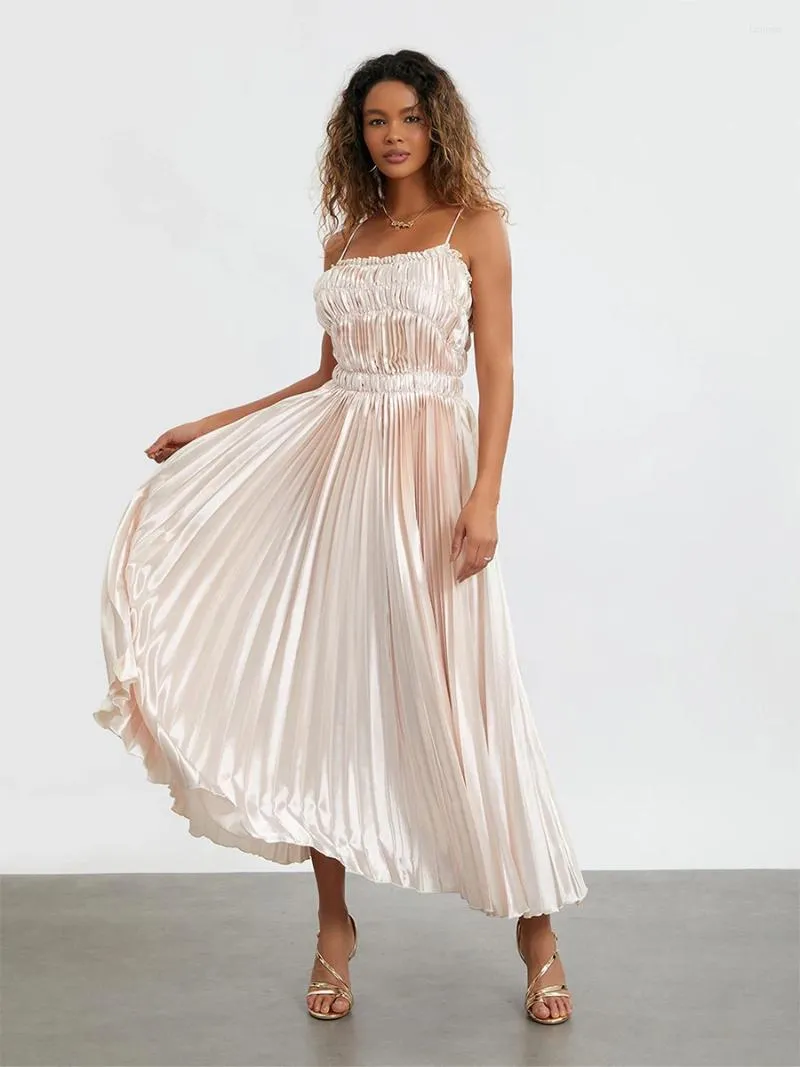 Casual Dresses CHQCDarlys Women S Summer Spaghetti Strap Pleated Long Dress Sleeveless Square Neck Flowy Maxi A Line Swing