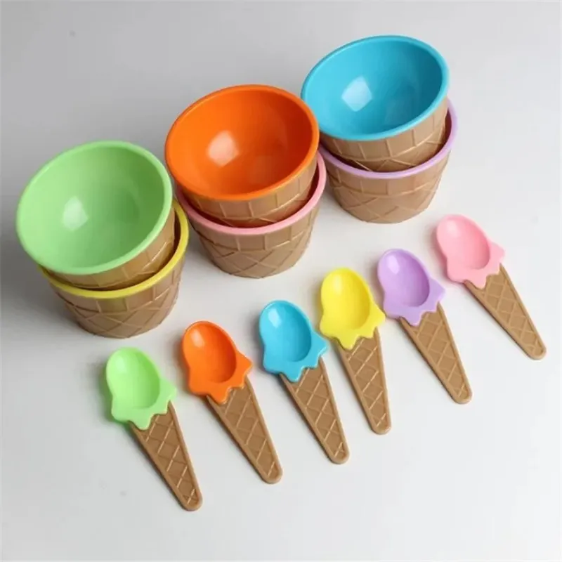 Ny ny Kids Ice Cream Bowl Spoon Set Hållbara barn gåvor härlig efterrätt skål diy glass verktyg glassskål+sked för barn dessert skåluppsättning