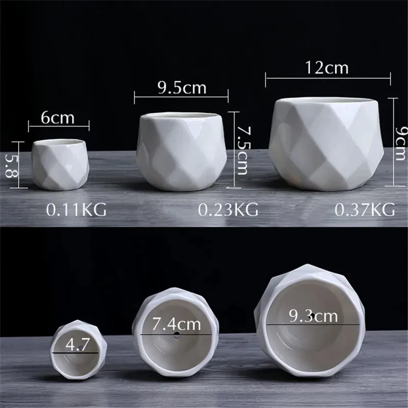 Creative Ceramic Diamond Geometric Flowerpot Simple Succulent Plant Container Green Planters Small Bonsai Pots Home Decoration