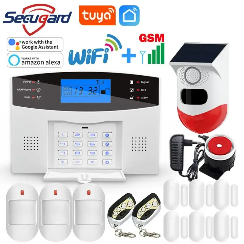 Kits Tuya Smart App WiFi GSM Home Inbreker Security Alarm System LCD -scherm 433MHz Wireless Siren Deur Sensor Wired Motion Detector