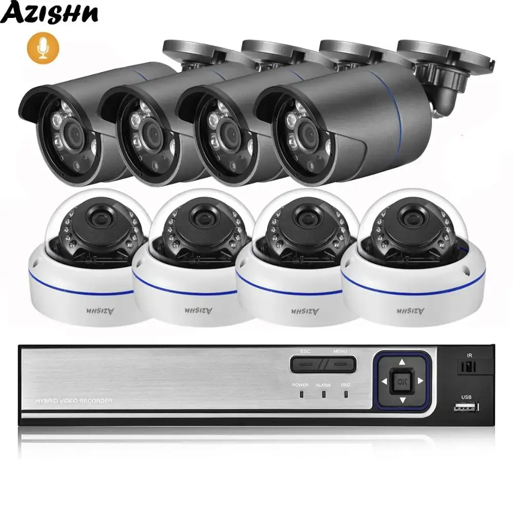 System Azishn 8CH 3MP POE NVR CCTV SYSTEM 3MP H.265 Аудиозапись наружная камера видеонаблюдения IR Night Vision IP Security Superiallance Комплект наблюдения за видео