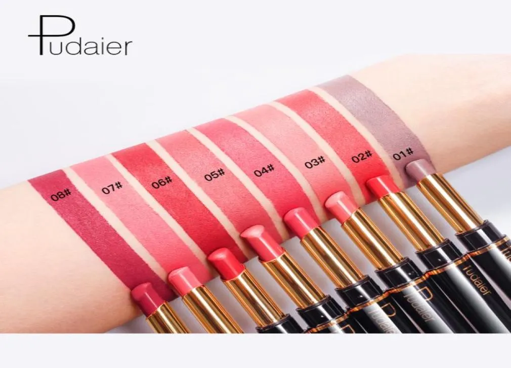 Pudaier nieuwe dubbele zijlipstick met lipvoering potlood Matte lippenstift Langdurige waterdichte roterende lipvoering Nonstick Cup Sex8980079