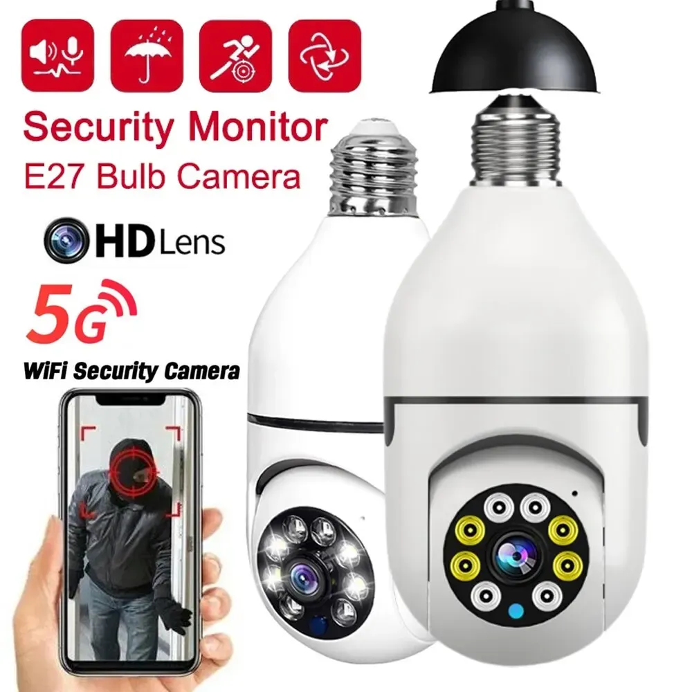 Caméras E27 Bulbe Surveillance Camera Night Vision Full Color Automatic Tracking Video Indoor Security Monitor