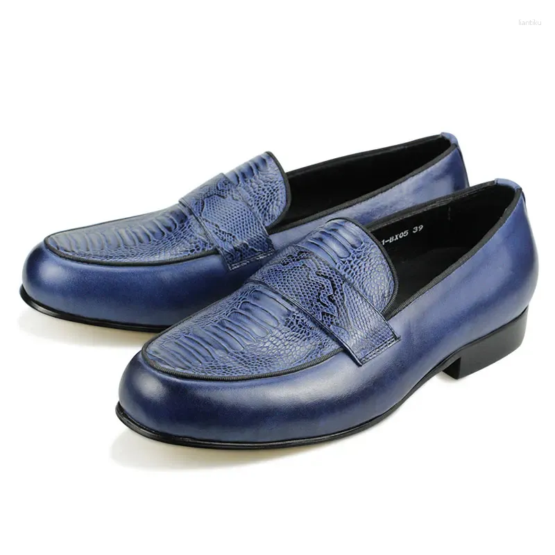 Casual Shoes Male Leather Dress Blue Black Loafers For Men Wedding Shoe Printing Fashion Footwear Comfortable Pigskin Lining