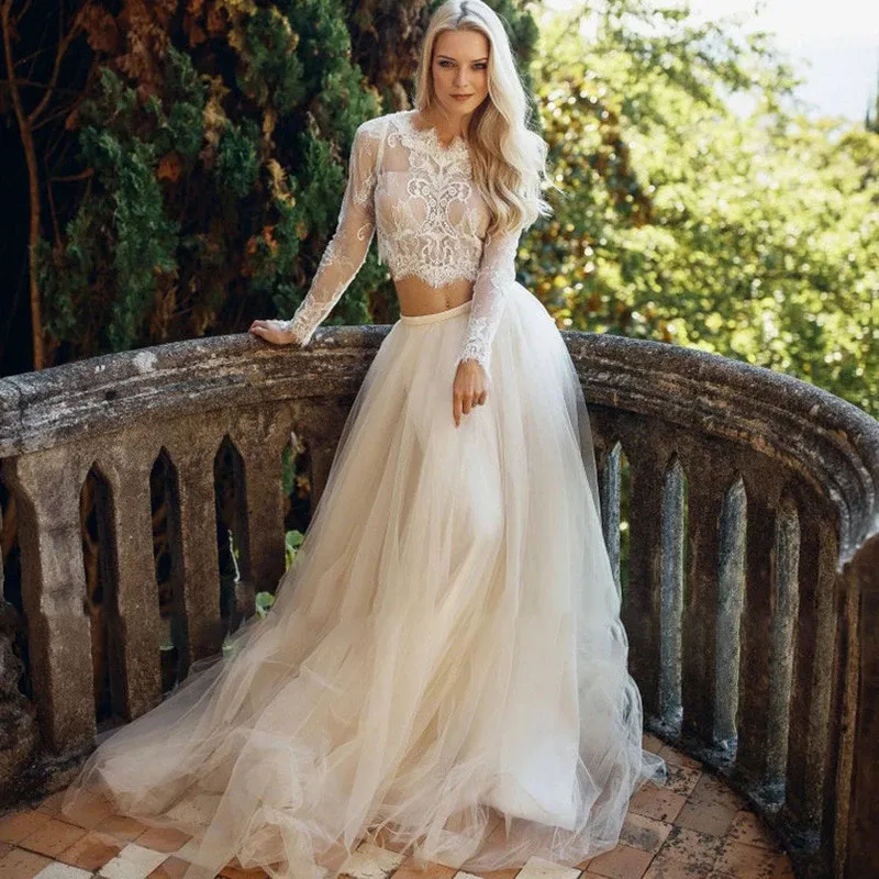 Save Big on Bulk Two Piece Bridal Dresses Piece Wedding Dress Boho Beach  A Line: Lace Top Tulle Skirt Bridal Gown Best Deals on DHgate