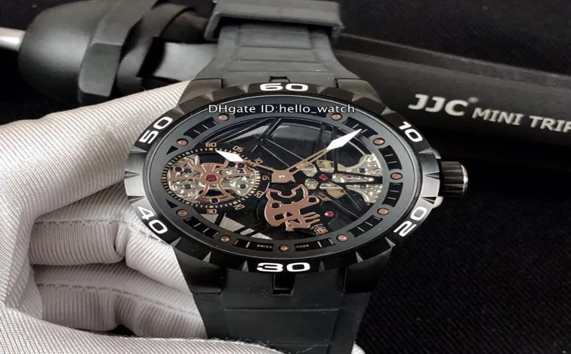 New Excalibur 46 Tourbillon PVD Black Steel Case RDDBEX0479 Skeleton Automatic Mens Watch Black Rubber Strap Watches Hellowatch 61589124