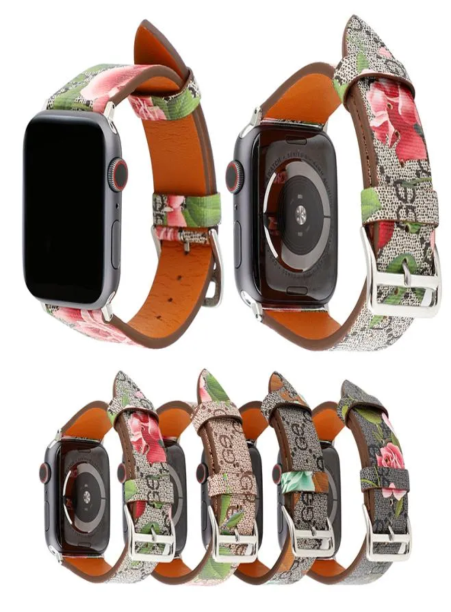 Luxusdesigner Apple Watch Band 38mm 40 mm 42 mm 44 mm neutral Mode mit Blumenmuster IWatch -Gurt für Apple Watch Series6001477