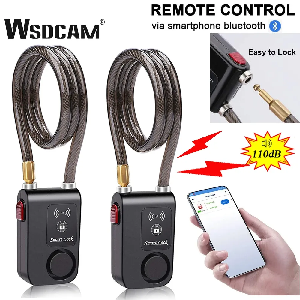 Lights Alarme de verrouillage de vélo Bluetooth WSDCAM 110dB Smart Bike Alarm Lock Antitheft Vibration Alarme pour le Contrôle de l'application Bicycle Motorcycle Lock