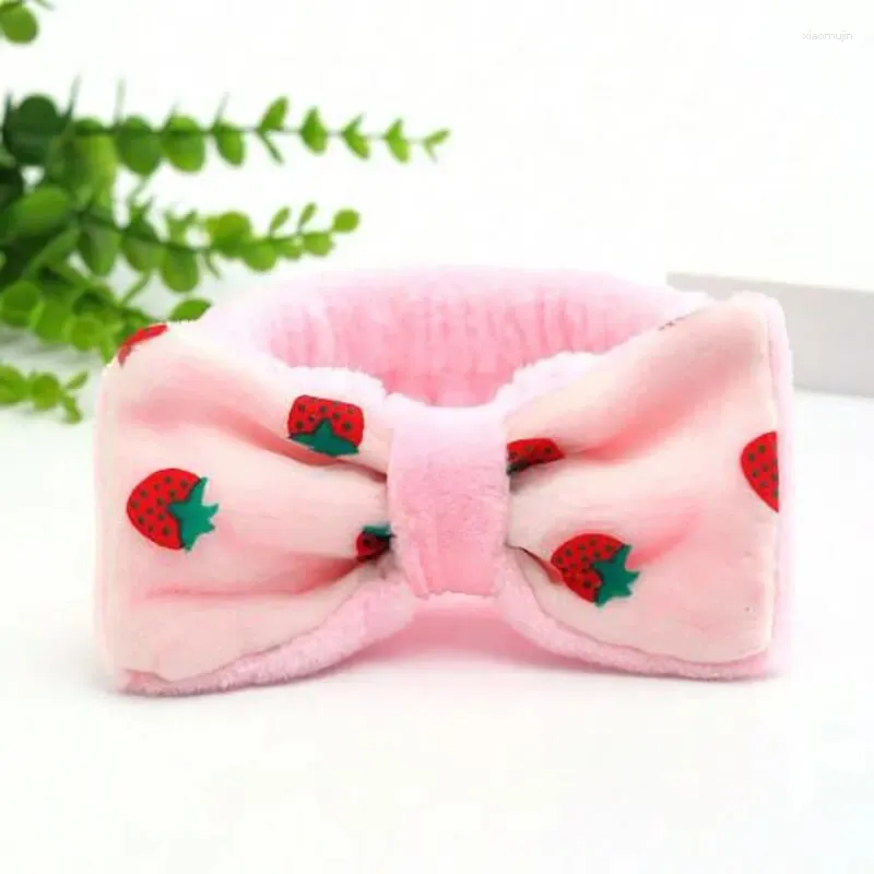 Hårtillbehör Fashion Cartoon Fruit Strawberry Bow pannband Flanell Girls Face Wash för varje dag