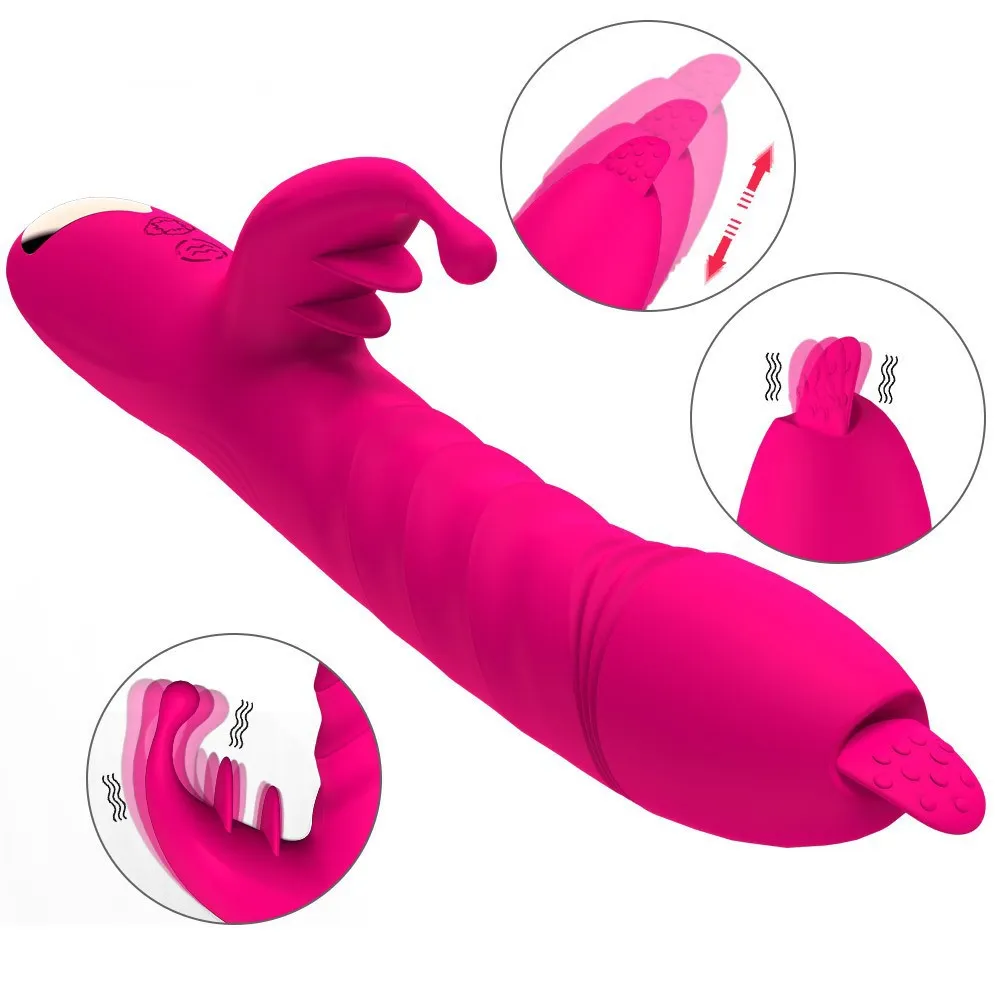 THROSTING G SPOT Rabbit Vibrator Tongue Slicking Roterande vibrerande kvinnor Par Vuxna sexleksaker Kvinnliga klitoris vibratorstimulator Dildos vibratorer för kvinnlig