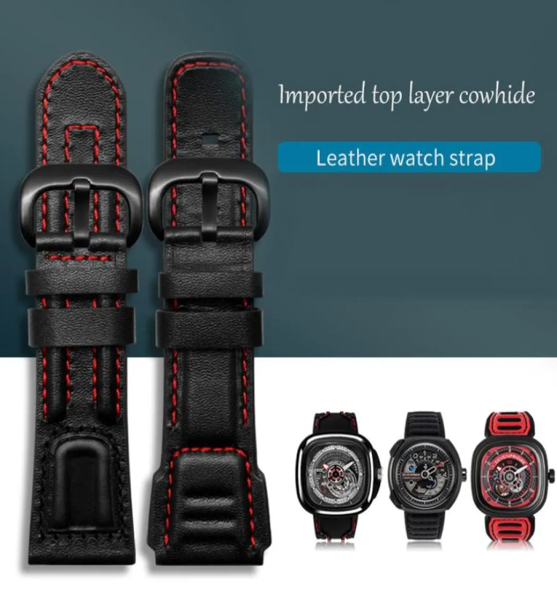 YQ 28mm de relógio de couro genuíno de 28mm para sete relógios Strap Watchband Man Fashion Purmand Black Friday Strap With Tools1879869