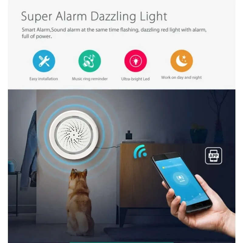 Smart WiFi Siren Alarm Capteur 2 en 1 100 dB Sound Wireless Sirren Alarm + Temperature Capteur Smart Life Control