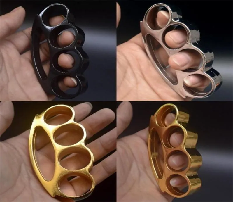 Alloy Round Head Knuckle Protective Gear Tjockning Ring Self Defense Knuckles Dusters Four Fingers Martial Art Gold Sliver Women 6622212