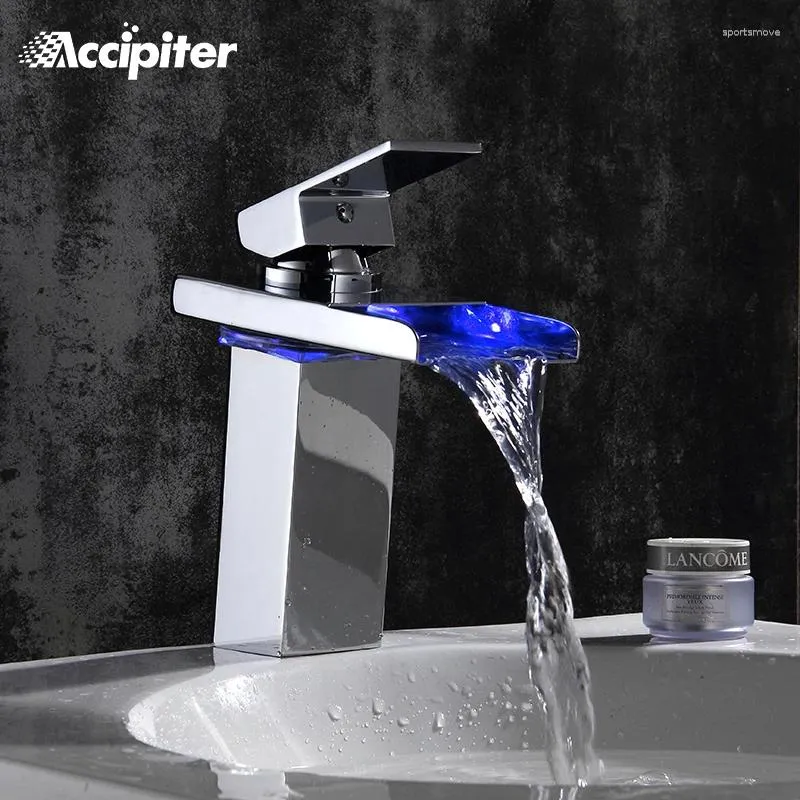 Waschbecken Wasserhähnen mit LED Light Chrom Polished Tap Basin Deck montiertem Mixer ändert sich