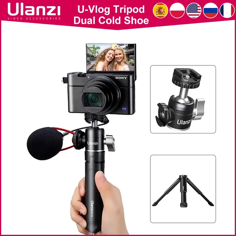 Monopods ulanzi mini vlog tperod двойной холодный ботинок для шайба для микрофона светодиодного света расширяет штатив для смартфона для комплекта фотосъемки Sony A6400