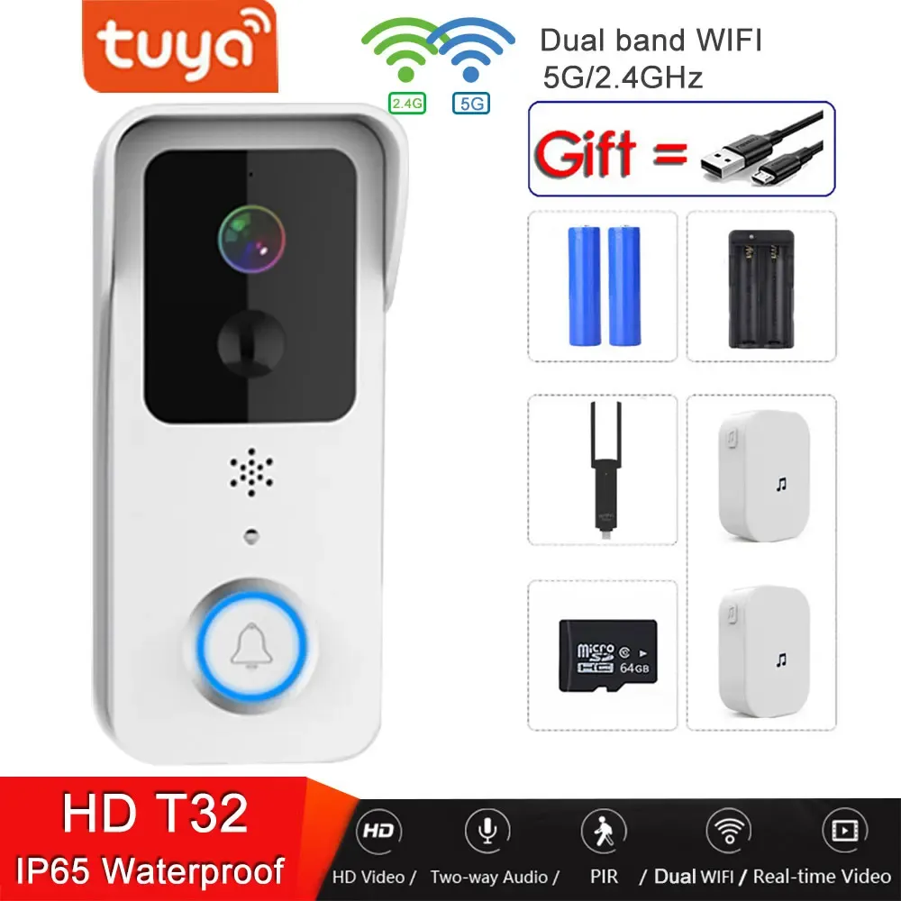 Sonnette de porte 2022 VIDEO TUYA BORDE 5G Double WiFi Door extérieur cloche étanche IP65 Interphone Interphone Smart Home Wireless Door Phone Camera