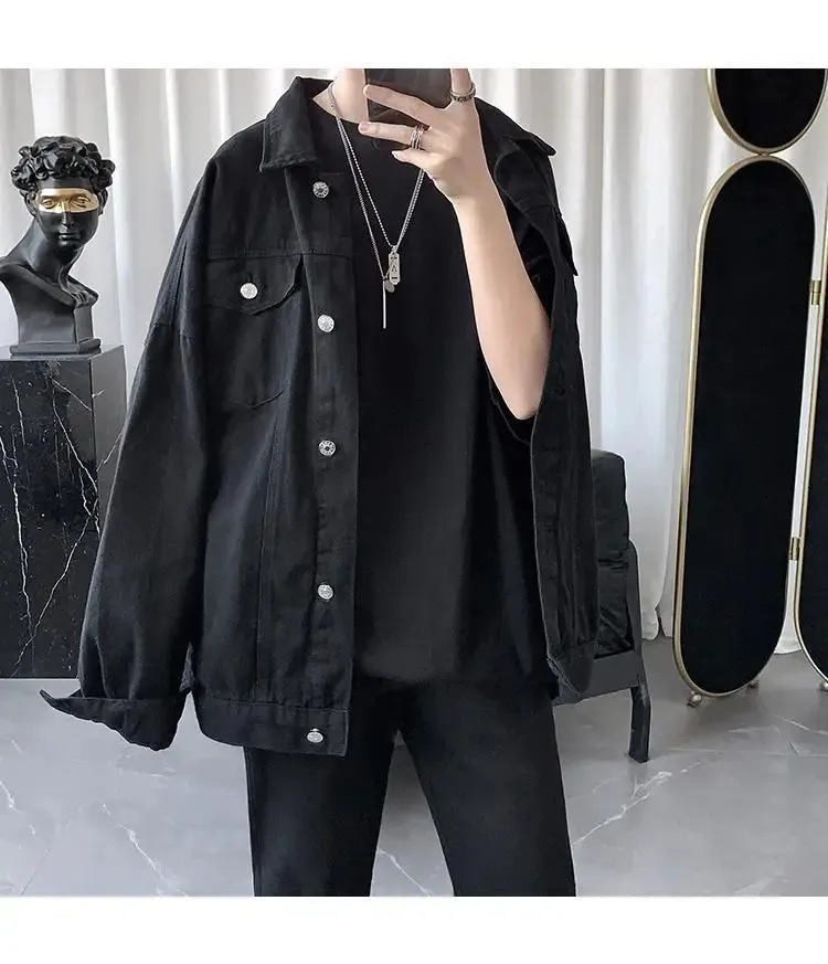 DHgate.com:Mens Solid Black Casual Denim Jacket: Versatile