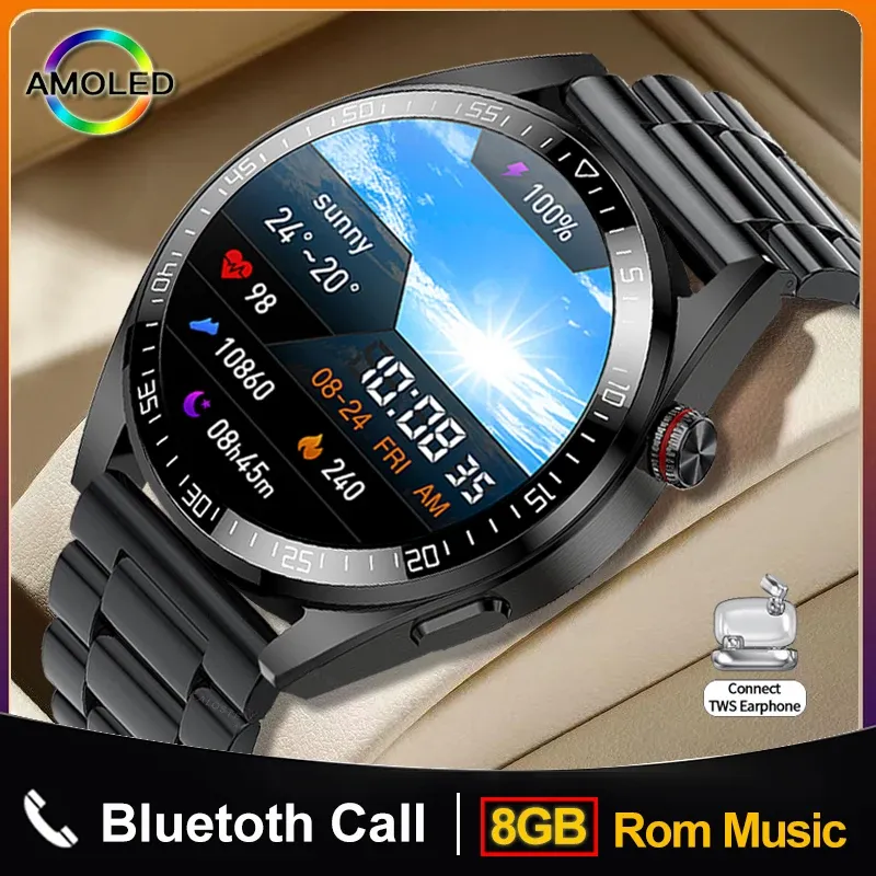 Relojes 2022 Smart Watch Men 454*454 Pantalla AMOLED SIEMPRE Muestra Bluetooth Llamada Música local Smartwatch 8G Rom Sport Fitness Clock
