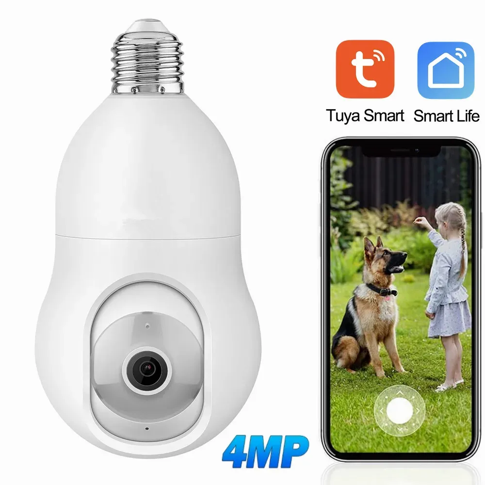 Camera's tuyasmart 2k 4mp lamp E27 Surveillance Camera Full Color Night Vision Automatisch menselijk tracking 4x zoom indoor beveiligingsmonitor