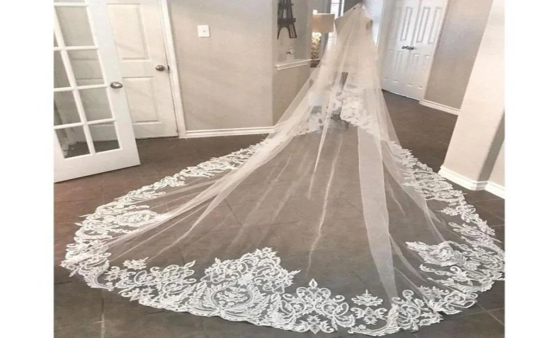 Elegant 2019 New Wedding Véils de 3 metros de comprimento da Catedral Aplique a imagem real Tulle Tulle Bridal Véil com Comb2247209