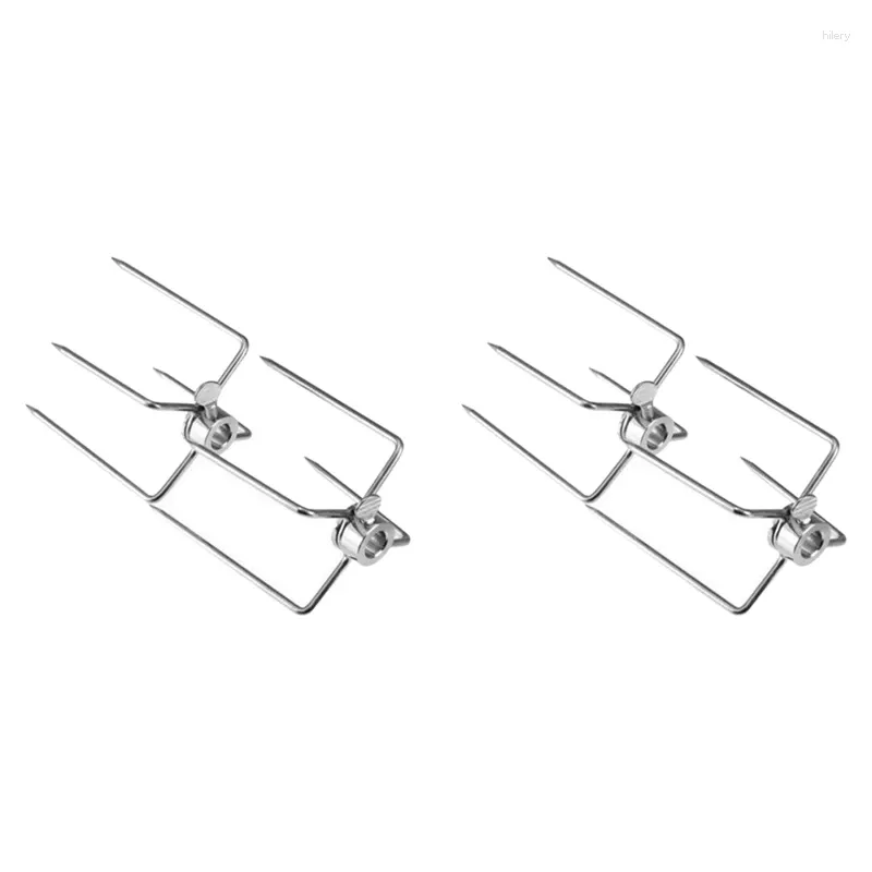Tools 4Pcs BBQ Rotisserie Forks Clamp Grill Meatpicks Stainless Steel Barbecue Skewer