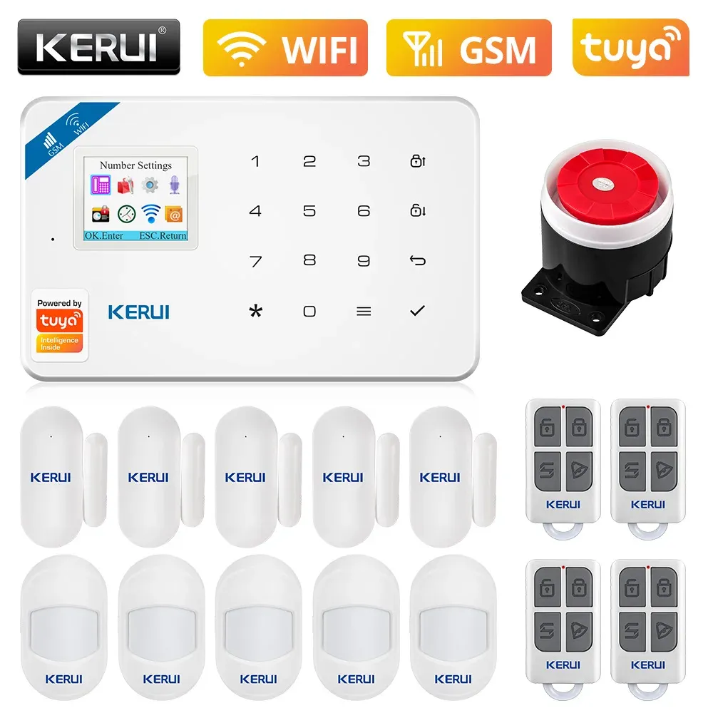 Kits KERUI W181 Tuya APP Control Smart Wireless WiFi GSM Alarm System Home Security Alarm System Low Battery Reminder Timing Features