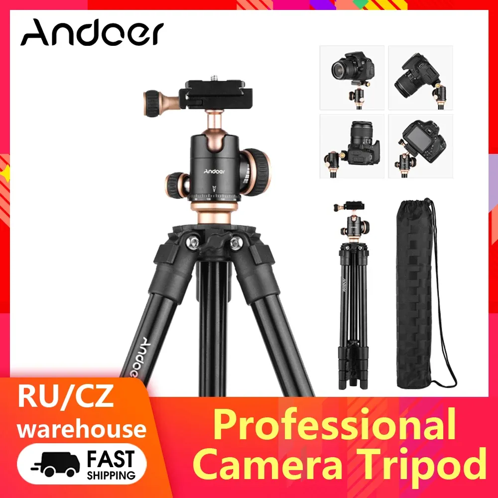Monopods Andoer Camera Tripod Q160SA Camera Tripod Complete Tripods met Panoramic Ballhead voor DSLR -camera's voor Canon Nikonn Sony