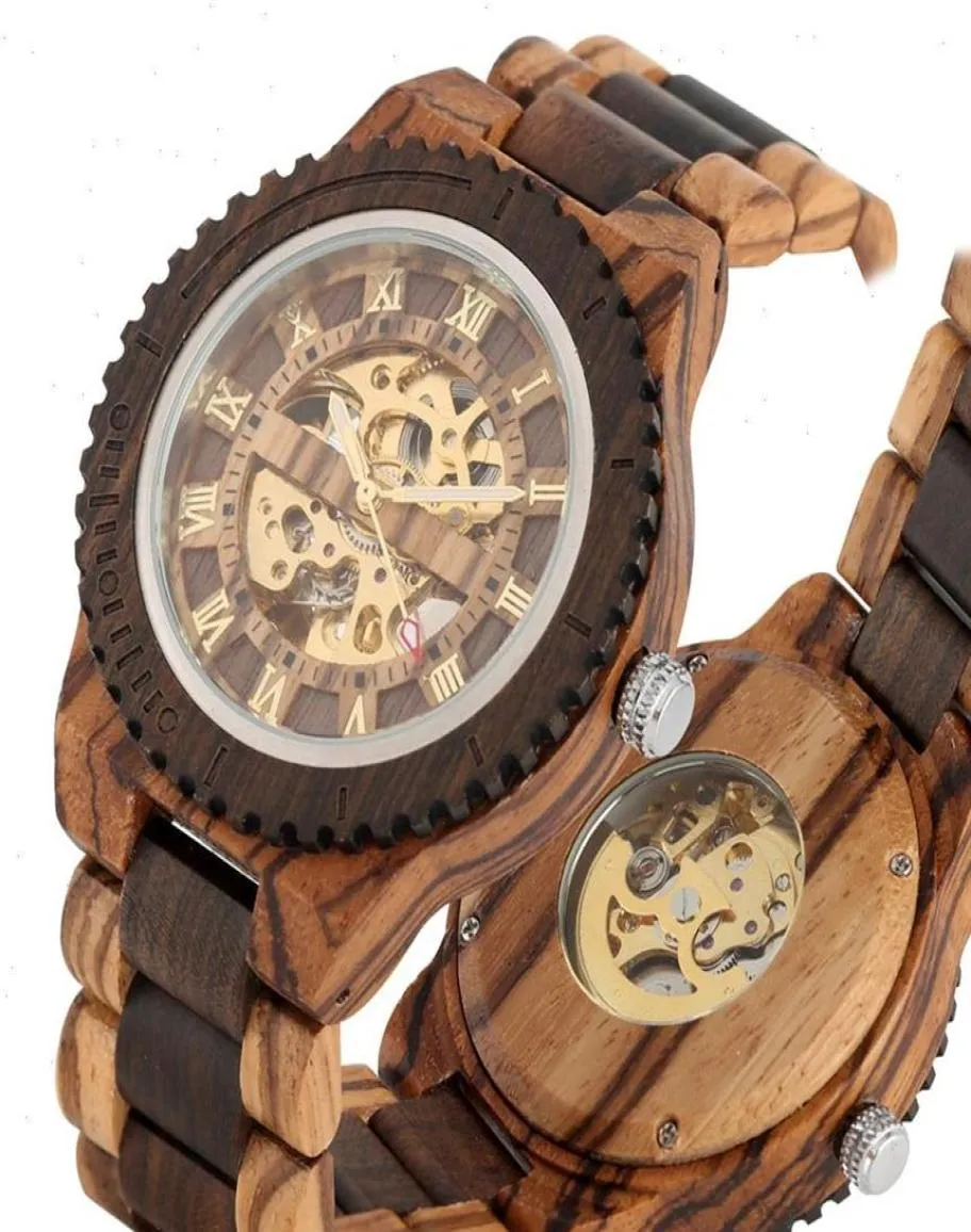 Top Brand Mens horloges rond automatisch horloge voor mannen mode houten klok verstelbare houten armband mechanisch polswatch268o2960576