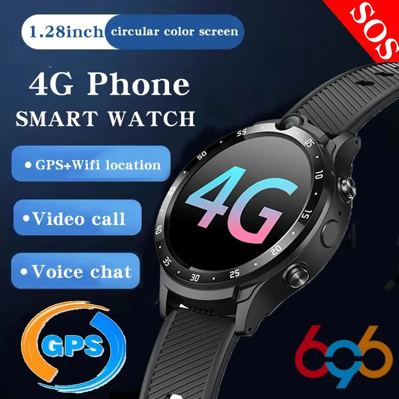 Watches 2022 Nya män 1.28 "4G Full Netcom Smart Watch GPS WiFi Positionering Video Call Chat SOS Alarm Clock Waterproof Women Smartwatch