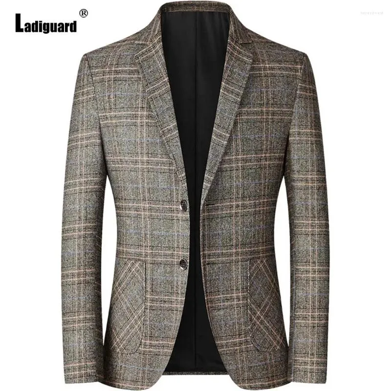 Garnitury męskie plus wielkość formalne garnitur imprezowy Blazers Kurtki Lapel Men Vintage Plaid Tops Opieka wierzchnia 2024 Zima kaszmirowa blezer