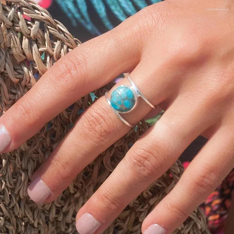 Rings Cluster Caoshi Bohemia imitazione Anello di dito turchese femminile Design semplice versatile gioielli per donne Accessori per feste quotidiani regalo