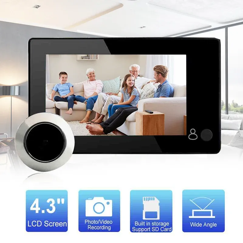 Sonnette de porte 4.3 "Monitor Video Doorbell Digital Viewer 1080p Puphole Door Camera WTIH Monitor Wide Angle Vidéo pour appartement à domicile